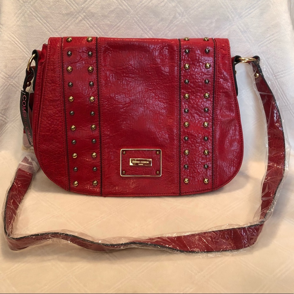 Comsi Comsa Paris Red Leather-Like Messenger Bag